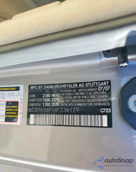 2008 Mercedes-Benz Clk 350 из США, поврежденный, VIN WDBTK56F18F236129